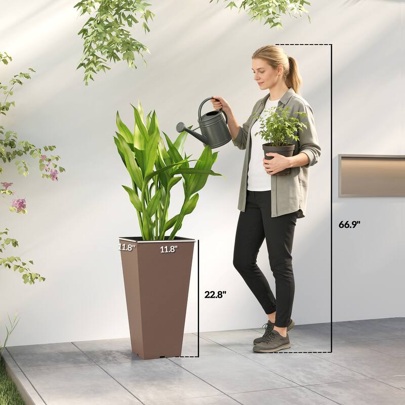Outsunny 23 Inch Tall Planters for Outdoor Plants, Set of 2,Weather and UV Resistant Stackable Tapered Large Planters