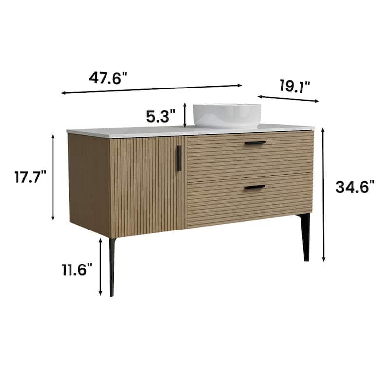 GDFStudio - Emilia 48" Freestanding Oak Vanity with Soft-Close Storage and Modern U-Cutout Design