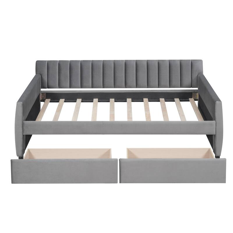 Elegant Twin Upholstered Daybed with Storage Drawers and Wooden Slat Support