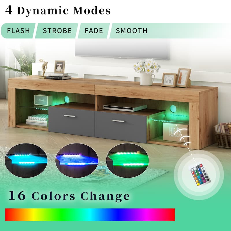 Freestanding TV Stands LED Light Entertainment Center, Media Console with 6 Storage Cabinets, TV Cabinet for TVs up to 80"