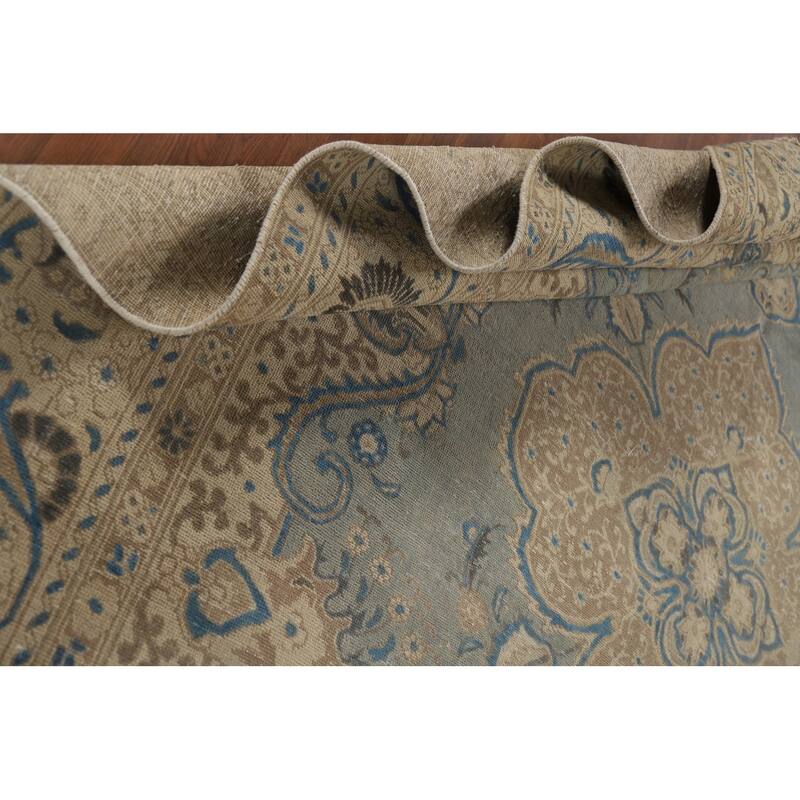 Distressed Blue Tabriz Vintage Persian Area Rug Handmade Wool Carpet - 9'7" x 12'2"