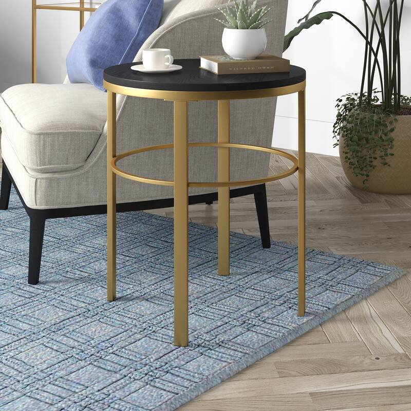 Gaia 20" Wide Round Side Table with MDF Top - Brass and Black Grain