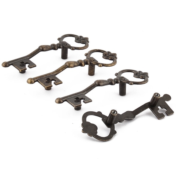 Kitchen Cabinet Drawer Door Vintage Style Key Shaped Pull Handle Bronze Tone 4 PCS