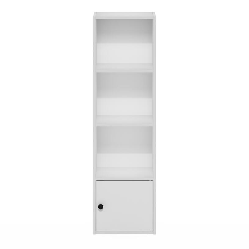Furinno Luder 4-Tier Shelf Bookcase with 1 Door Storage Cabinet - White
