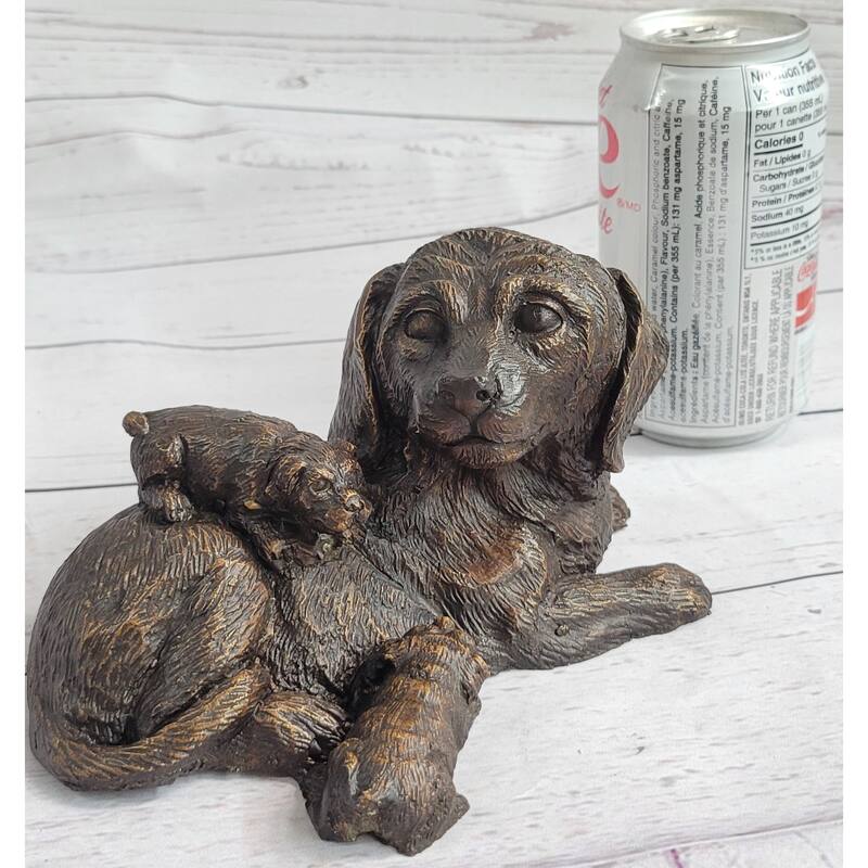 Labrador Retriever And Puppy Bronze Sculpture Imitative Dog Figure Figurine Decor 4 Inches X 8 Inches