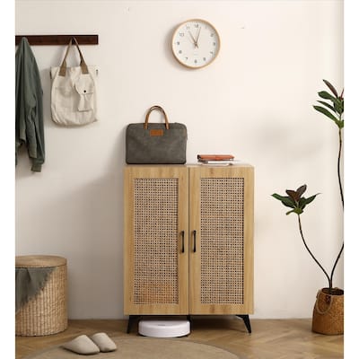 Natural Rattan Storage Cabinet Double Door Shoe Cabinet