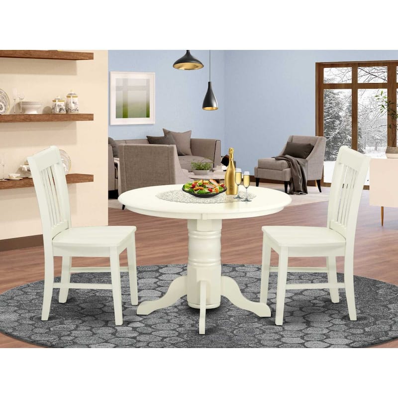HomeStock 3-Pc Linen White Finish Solid Wood Top - Round Dining Room Set - Seats-4