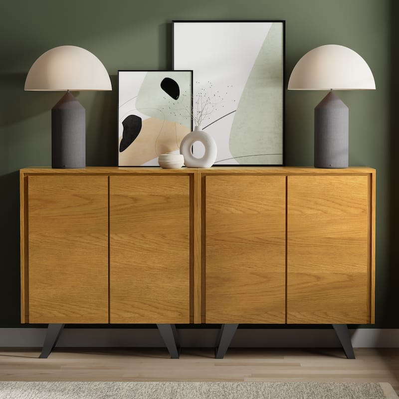 WYNDENHALL Mitchell 39 inch Storage Cabinet (Set of 2) - 39"W x 17" D x 42"H - Oak Veneer