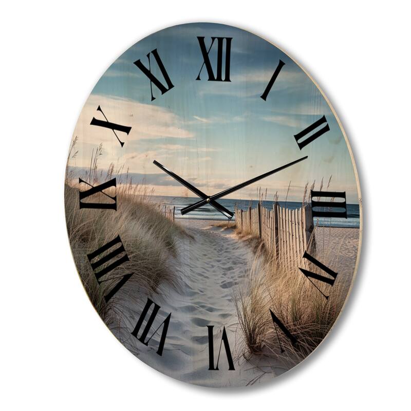 Designart "Path To The Beach II" Nautical & Beach Oversized Wood Wall Clock