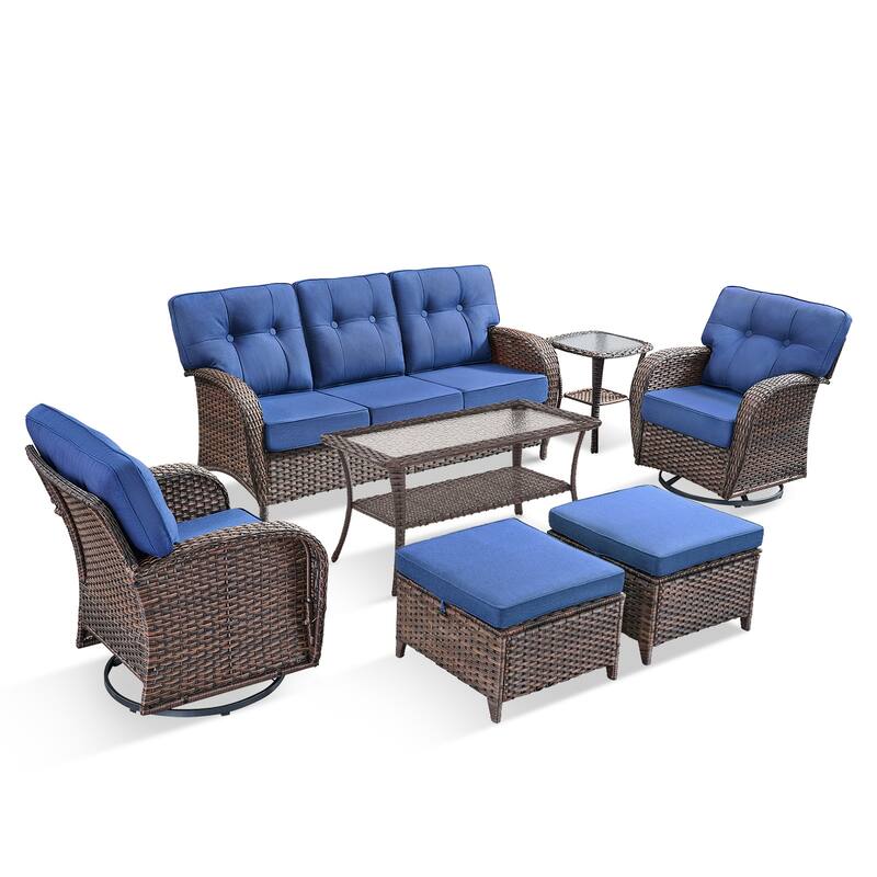 Pocassy 7 Piece Ooutdoor Sofa with Swivel Chair Ottoman Table