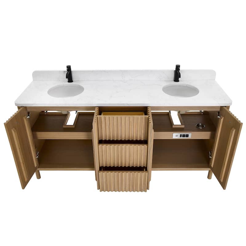 Seoul Bath Vanity with White Grain Composite Stone Top without Mirror