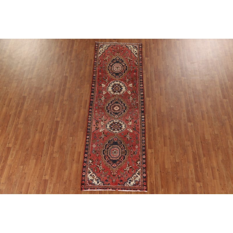 Pink Tabriz Persian Vintage Runner Rug Hand-knotted Wool Carpet - 3'2"x 10'0"