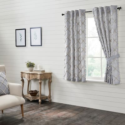 Frayed Lattice Creme & Black Short Panel Set of 2 63x36