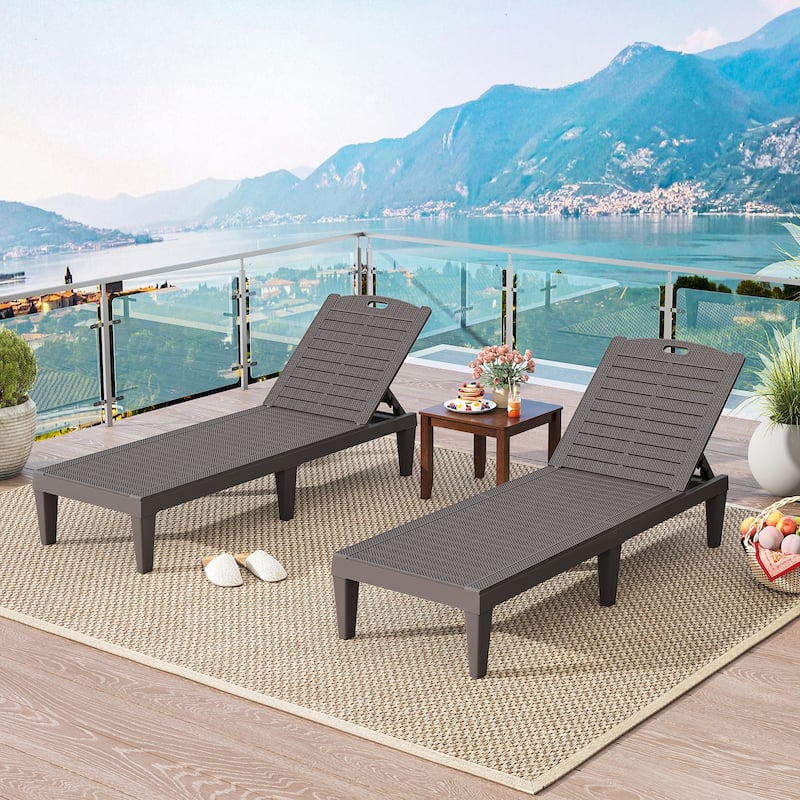 Set of 2 Outdoor Chaise Loungers with Rattan Surface and Adjustable Recline for Patio or Yard - 61.5" x 21.5" x 32.5"