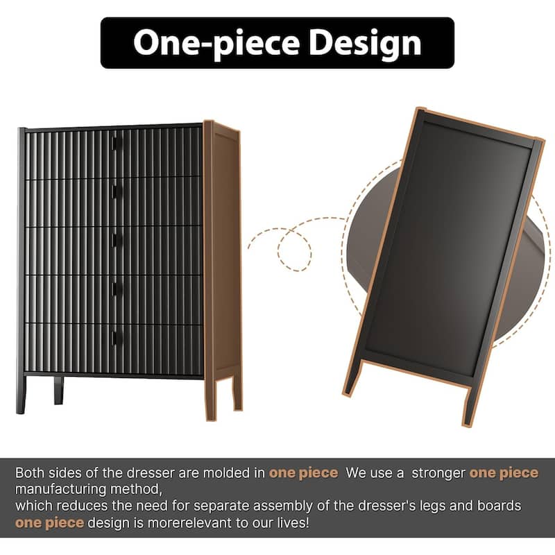 Modern Dresser, Fluted Wood Chest with Deep Drawers for Bedroom, Living Room
