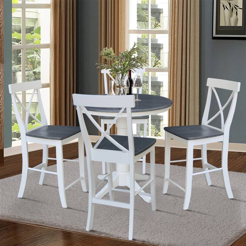 36 in Solid Wood Round Top Pedestal Counter Height Dining Table with 4 Stools