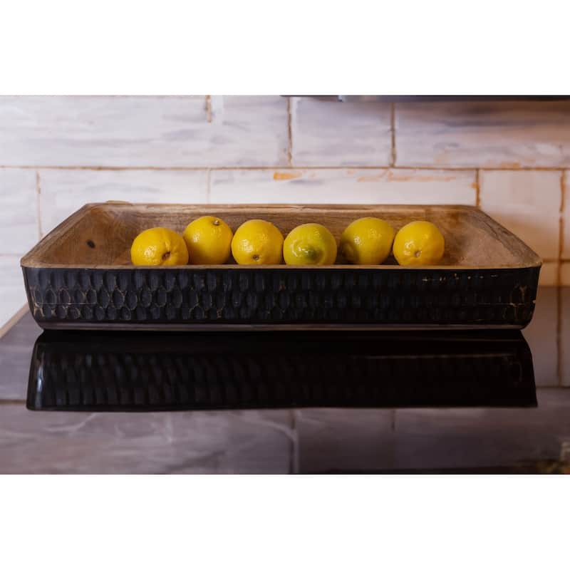 Wooden Carved Rectangular Dough Bowl Natural & Black Length 21" -ST - Black & Natural - Black & Natural