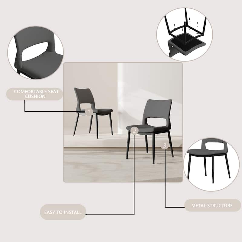 GDFStudio - Solvane Minimalist PU Leather Upholstery Dining Chair Set with Curved Backrest Padded Seat & Metal Legs, Set of 2