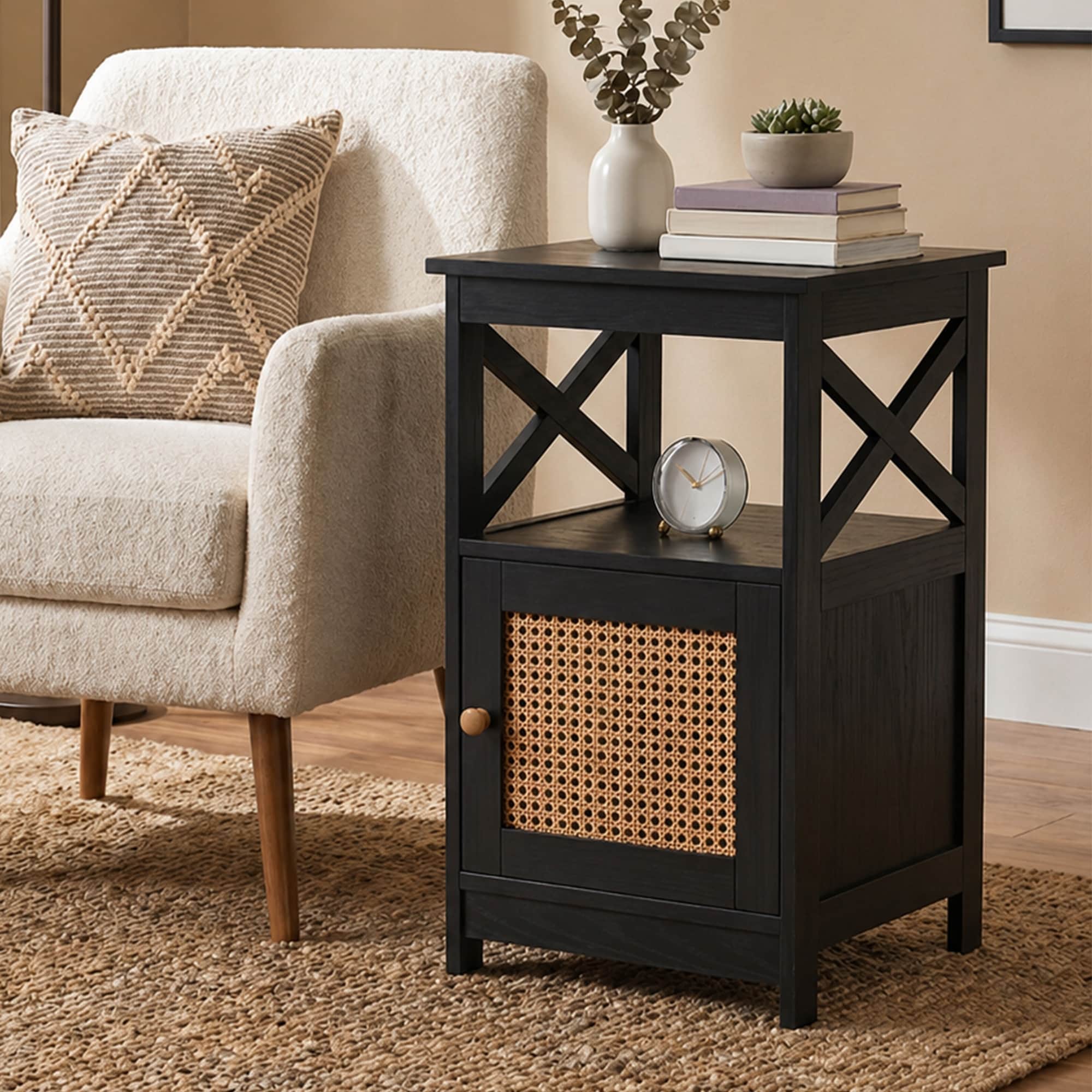 Convenience Concepts Oxford Weave End Table with Storage Cabinet and Shelf