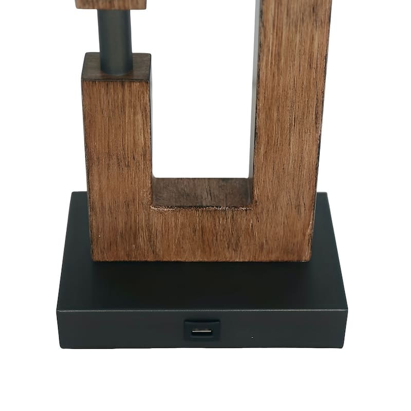 USB Wood Table Lamp With Cotton Shade Set of 2