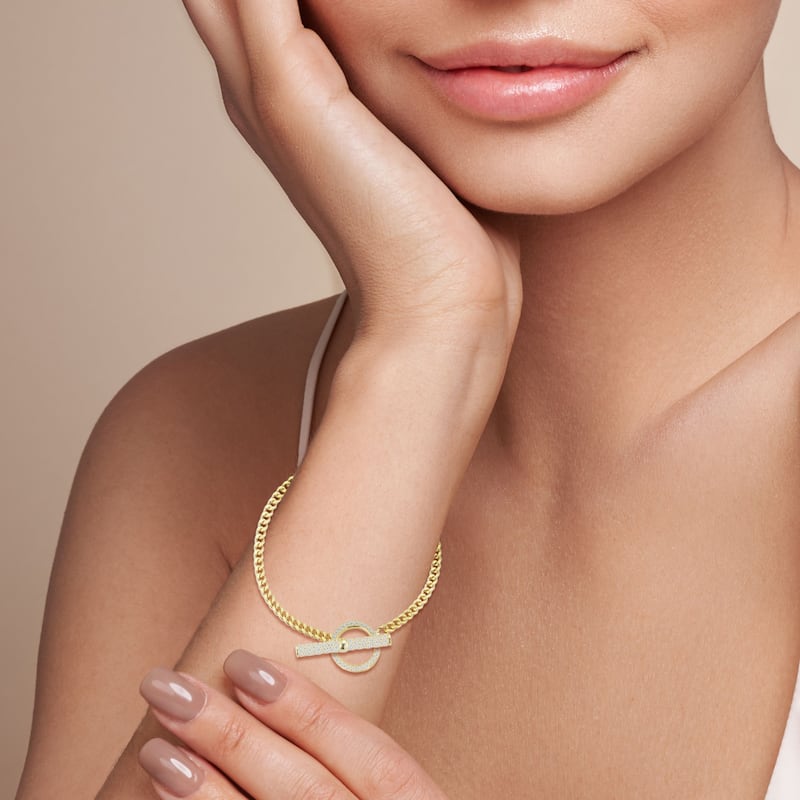 Soleil Sterling Silver Pave Toggle Curb Chain Bracelet
