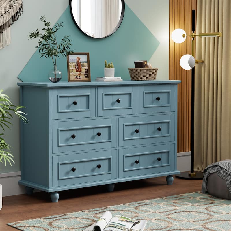 47"W Retro 7-Drawer Dresser Farmhouse Wood Dressers Chest of Drawers