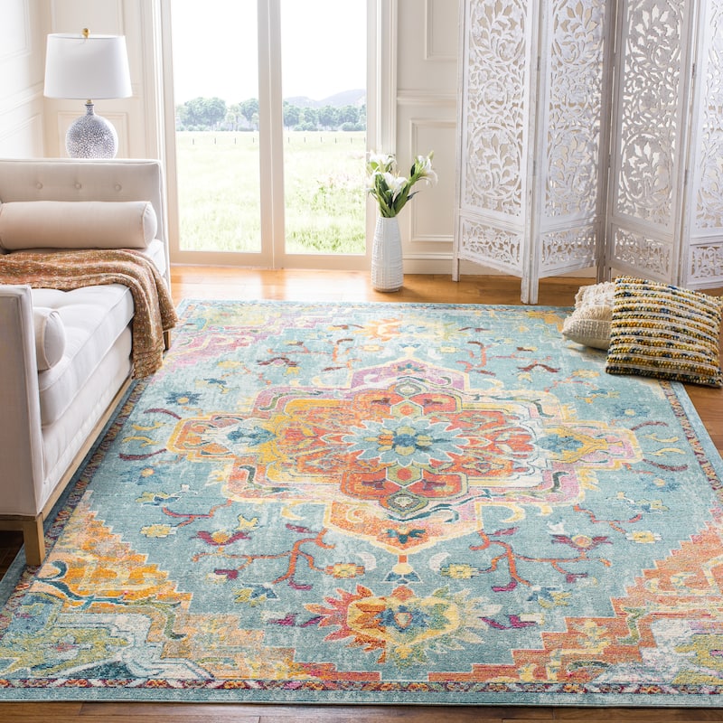 SAFAVIEH, Crystal Naimat Vintage Boho Medallion Rug - 8' x 10' - Teal/Orange