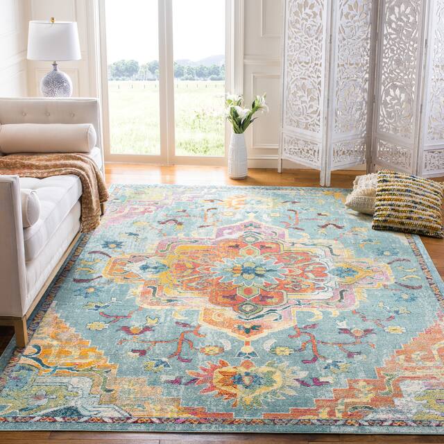 SAFAVIEH Crystal Floretta Vintage Boho Medallion Rug - 11' x 16' - Teal/Orange
