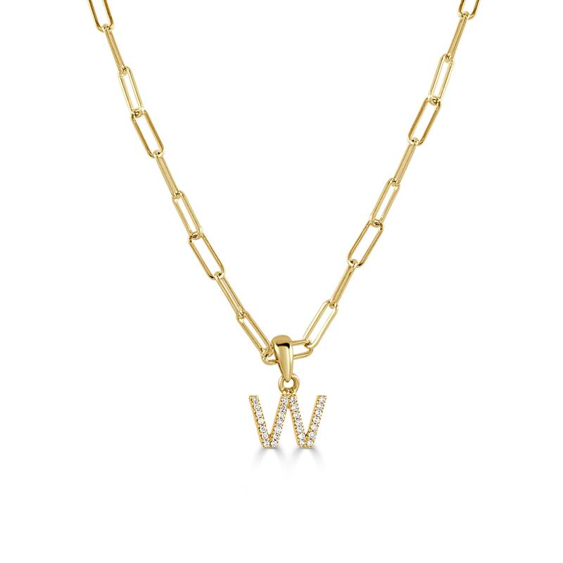 Joelle Collection Diamond Initial Letter Necklace Paperclip 14K Gold 16-inch Chain 1/10 TDW Necklace - W - Yellow