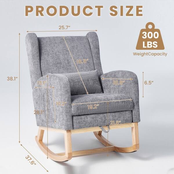 dimension image slide 0 of 3, Reclining Glider Rocking Chair with Extendable Footrest, High Backrest & Side Storage Pocket