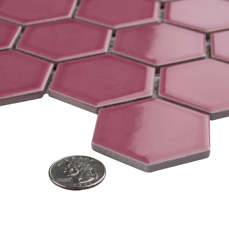 Merola Tile Tribeca 2" Hex Glossy Blush 11-1/8" x 12-5/8" Porcelain Mosaic Floor and Wall Tile