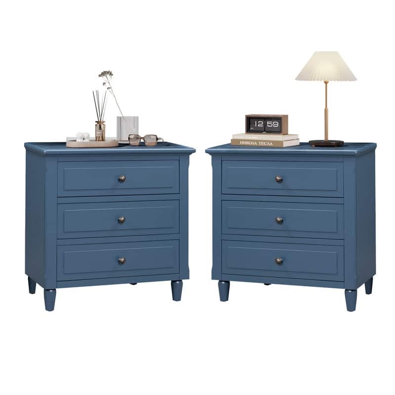 Elegant 3-Drawer Nightstand (Set of 2) Storage Cabinet Crafted from Solid Wood for Bedroom Organization