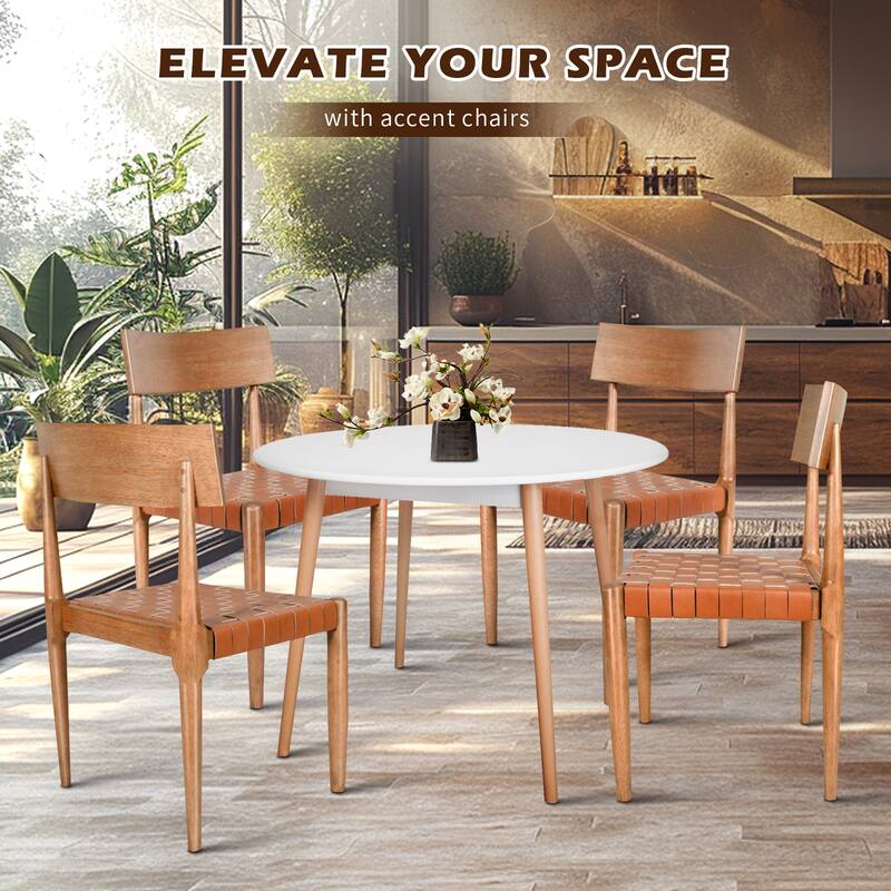 Genuine Leather Woven Straps Solid Back Side Chair (Set of 2)