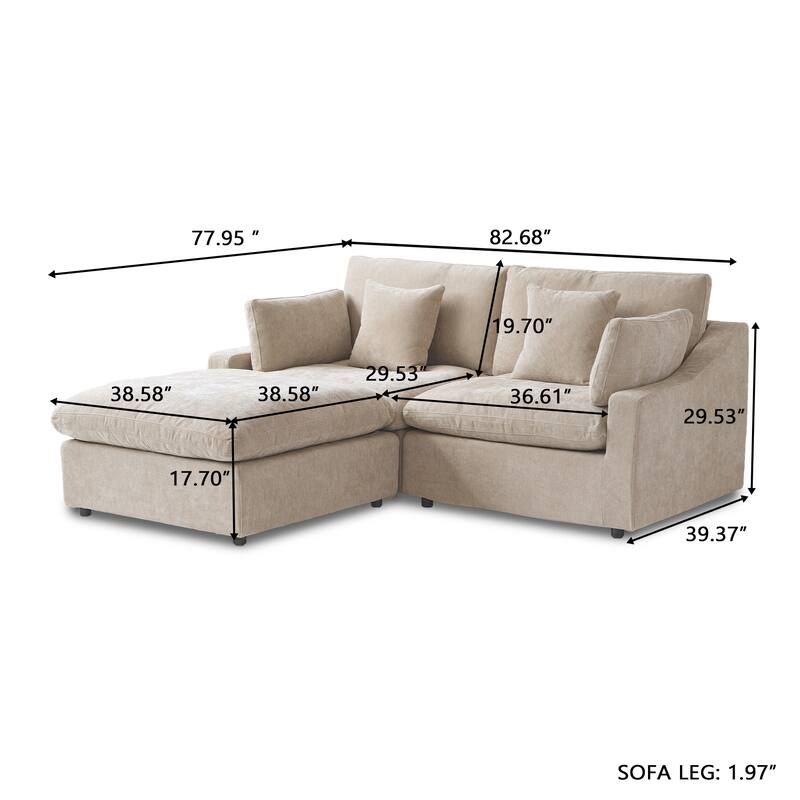 Modular Sectional Sofa Cloud Couch with Ottoman, L Shaped Linen Blend Fabric Minimalist Sectional Sofa for Living Room, Khaki