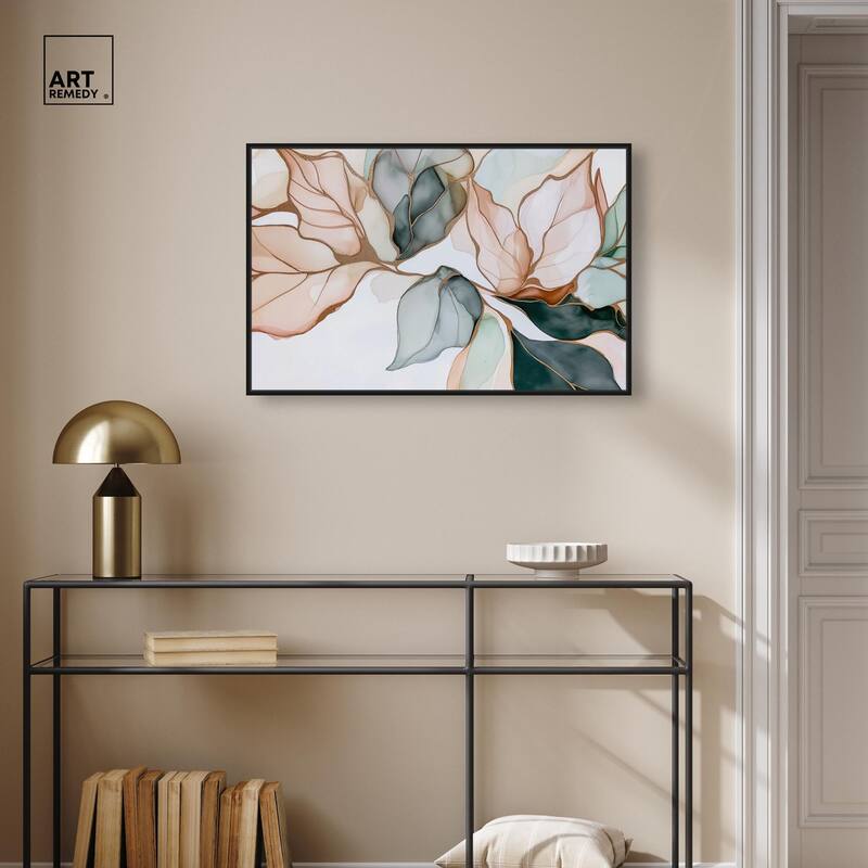 Golden Veined Leaves I Canvas by Art Remedy
