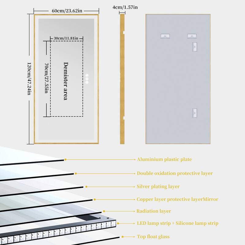 Smart LED Light Bathroom Mirror with Golden Narrow Frame