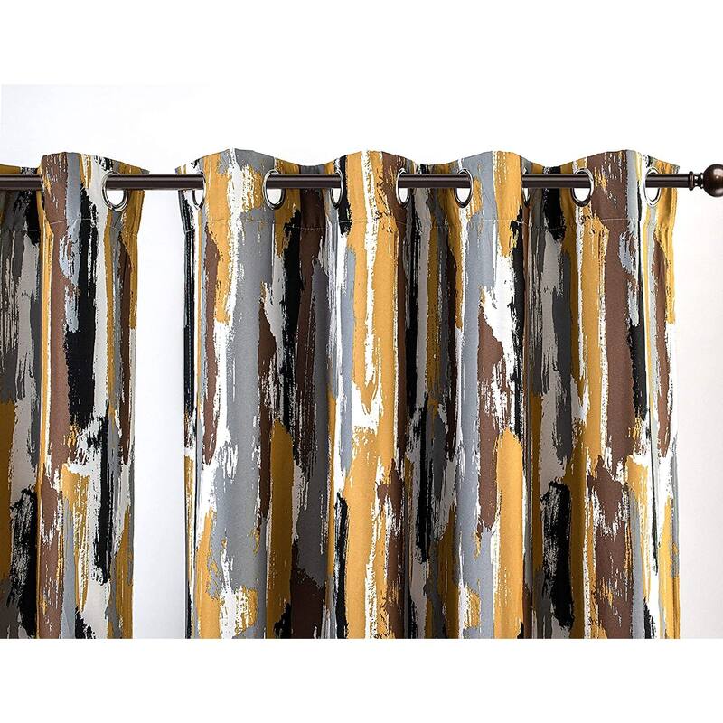 Ink Blue Brush Pattern Blackout Curtain Panel