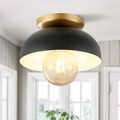 Rodanthe 8.5" 1-Light Classic Industrial Iron LED Flush Mount, by JONATHAN Y
