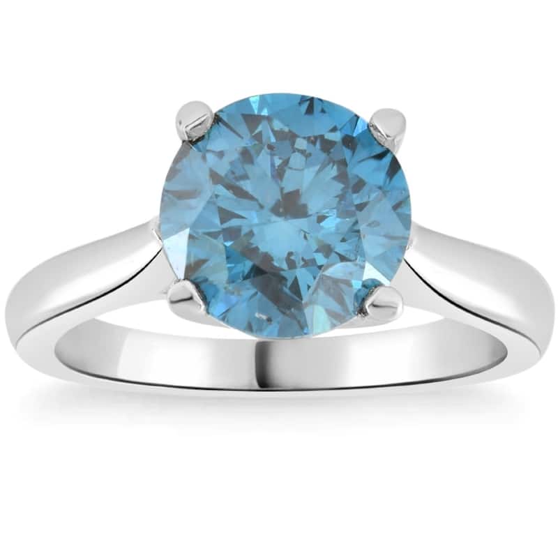 2 Ct Round Blue Diamond Solitaire Engagement Ring White Gold Lab Grown