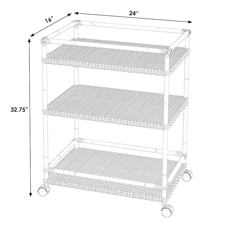 Tobias Outdoor Rattan and Metal 3- Tier Rattan Bar Cart