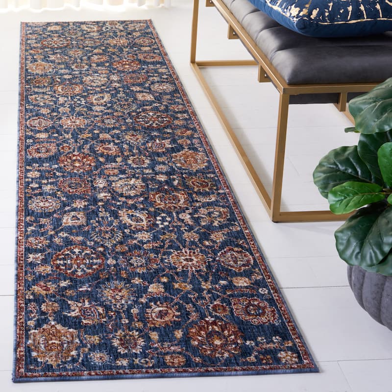 SAFAVIEH Heirloom Sylvia Floral Rug - 2' x 8' Runner - Navy/Beige