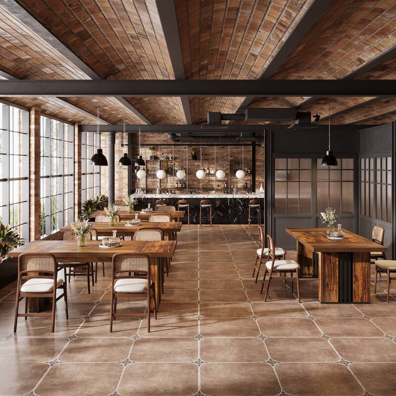 70.86'' Industrial Rectangular Dining Table with and Dual Tone Pedestal
