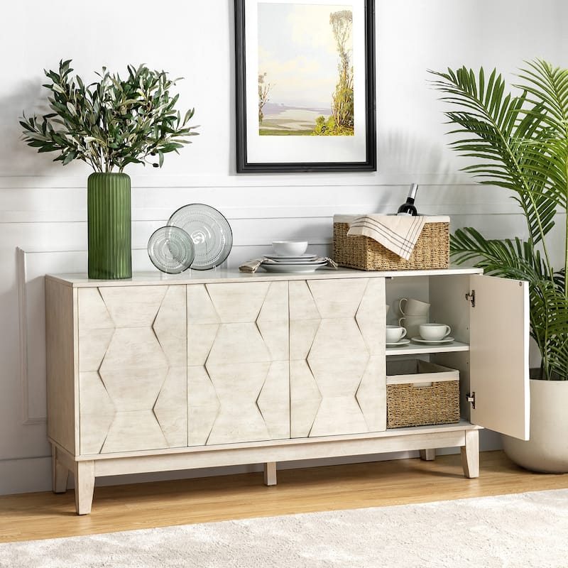 Silakan Mid-Century Modern 4-Door Large Storage Sideboard with Solid Wood Legs by HULALA HOME - WHITE