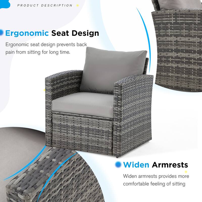 AECOJOY 7-Pieces Patio Sectional Sofa Outdoor Wicker Furniture Set
