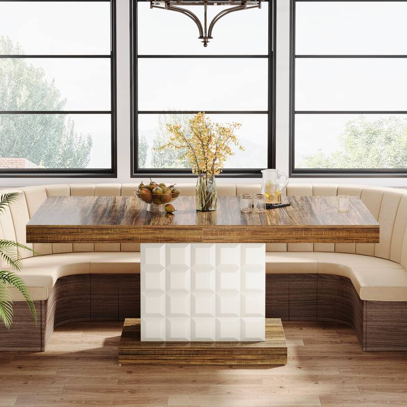 63'' Wood Rectangular Kitchen Dining Table with Pedestal for 4-6