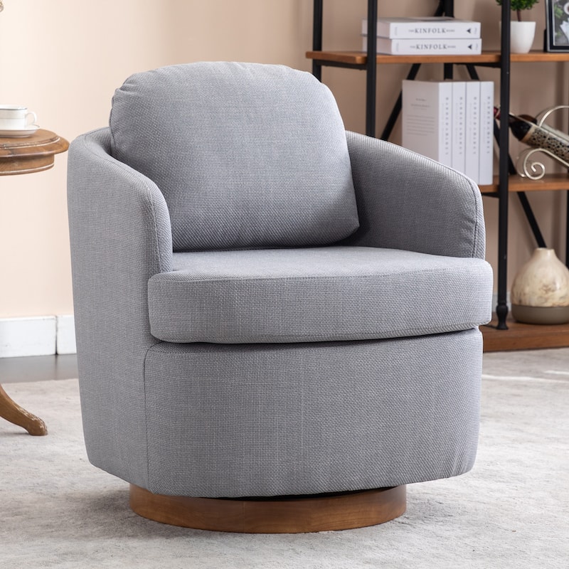 30.3" Swivel Accent Chair with Wood Base - Light Blue