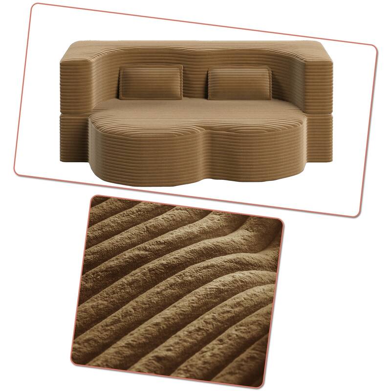 Modern Minimalist Compressed Upholstered Convertible Two-Seater Sofa Bed with 2 Pillows