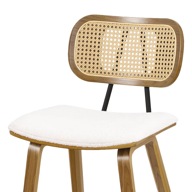 26-inch Wood Counter Height Bar Stools with Rattan Back