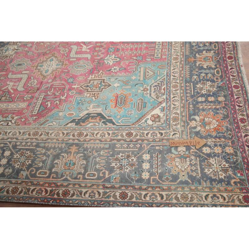 Hand Knotted Oriental 100% Wool Carpet Traditional Medallion Pink Tabriz Area Rug - 13' 0'' X 9' 6''