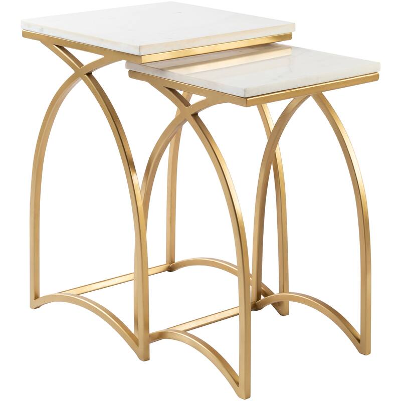 Livabliss Melissa 2-piece Marble Top Nesting Table Set - Gold